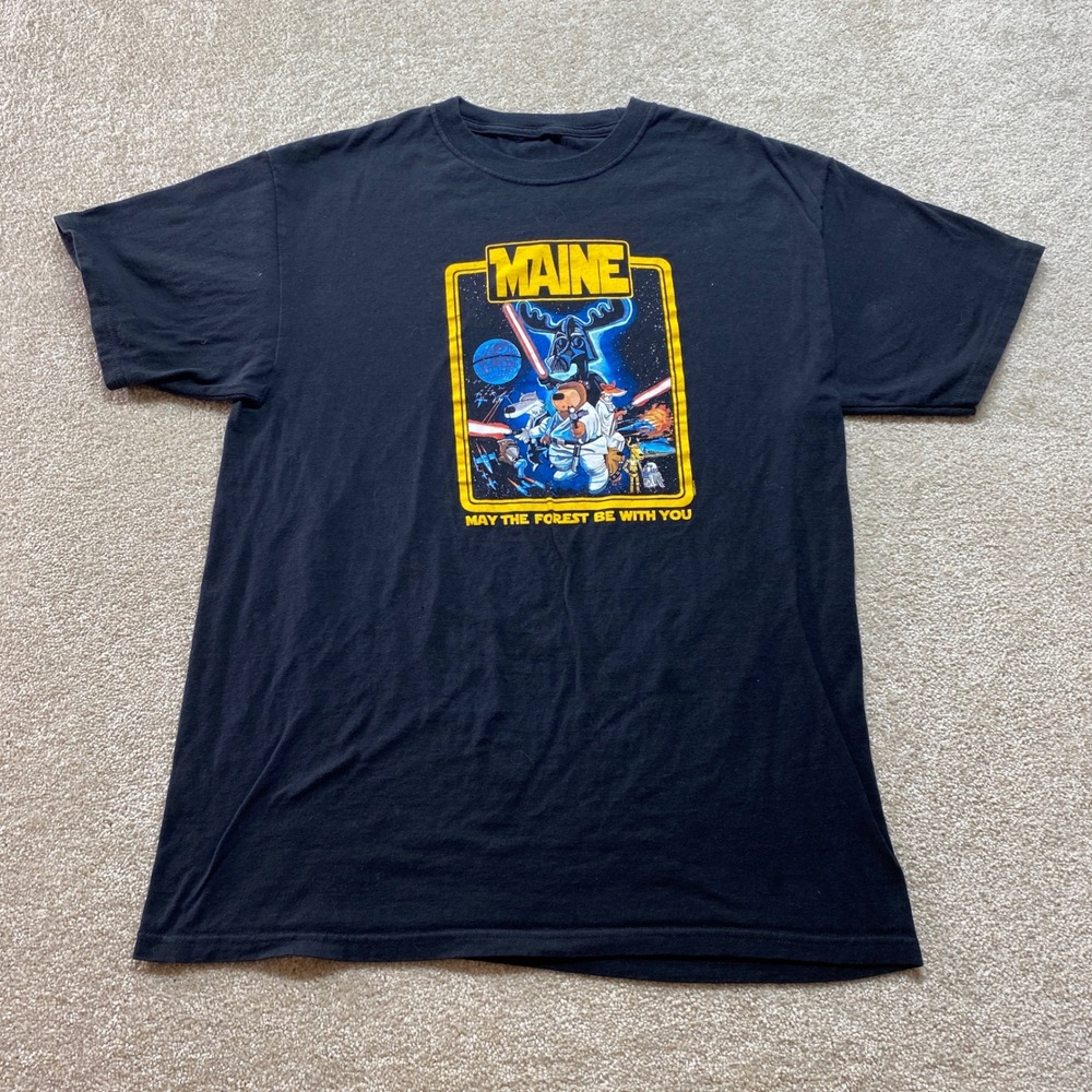 Maine Star Wars Shirt Mens XL‎ May The Forest Be With You Parody Graphic Tee